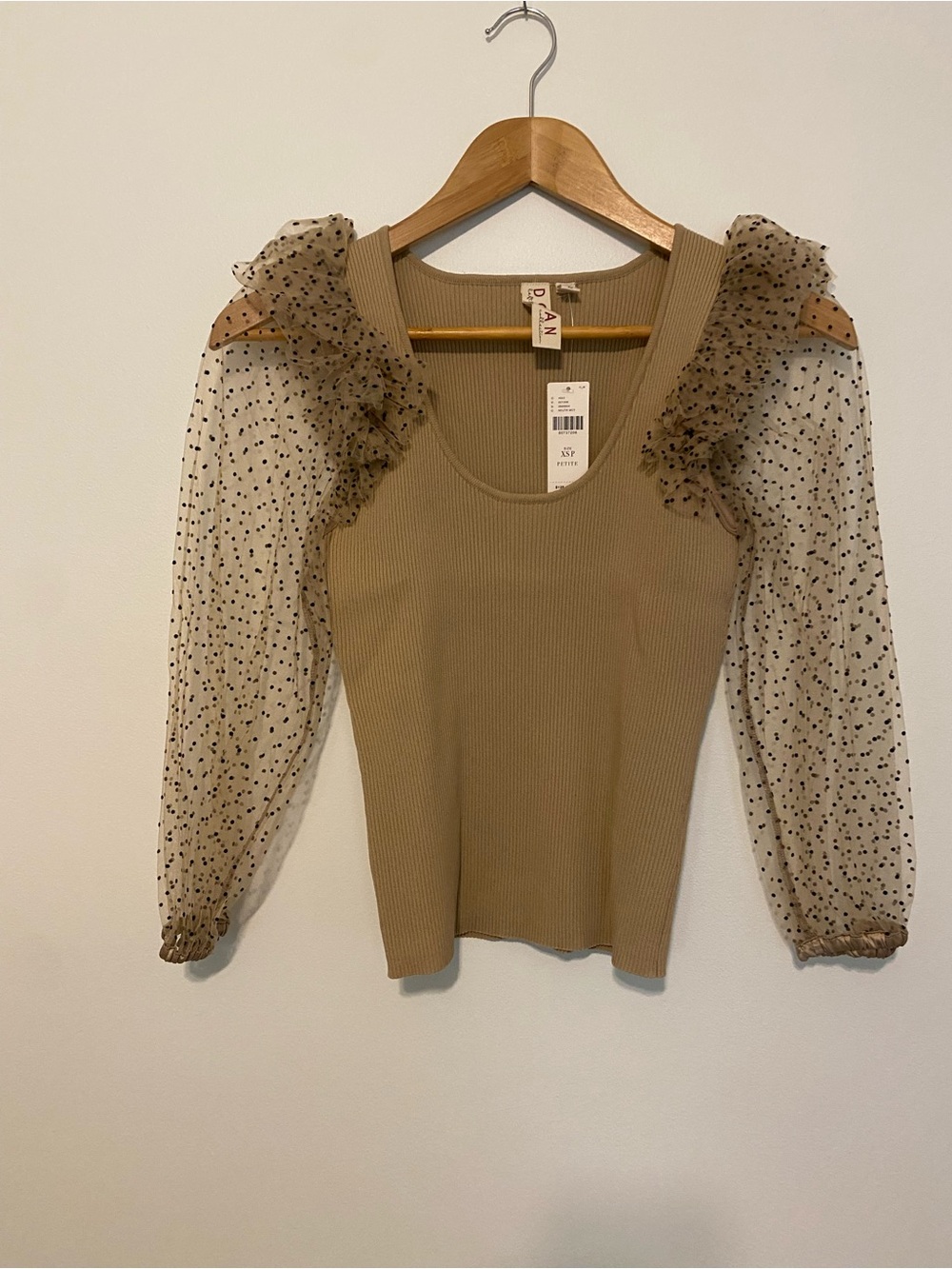Anthropologie Dolan Polka Dot Tulle Sleeve Top